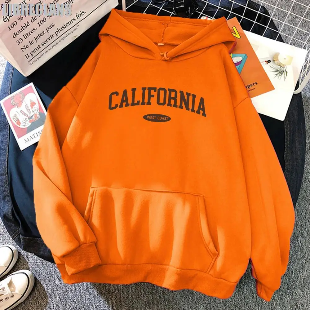 LIBRECLANS 2023 Autumn New Women's California West Coast Printed Hoodie Women's Loose Vintage Sweatshirt Casual Pocket Pullover