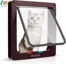 Aba de porta de gato ATUBAN, aba de gato com travamento de 4 vias para portas internas e externas, porta de animais de estimação à prova de intempéries para gato/cachorrinho para parede de porta fina