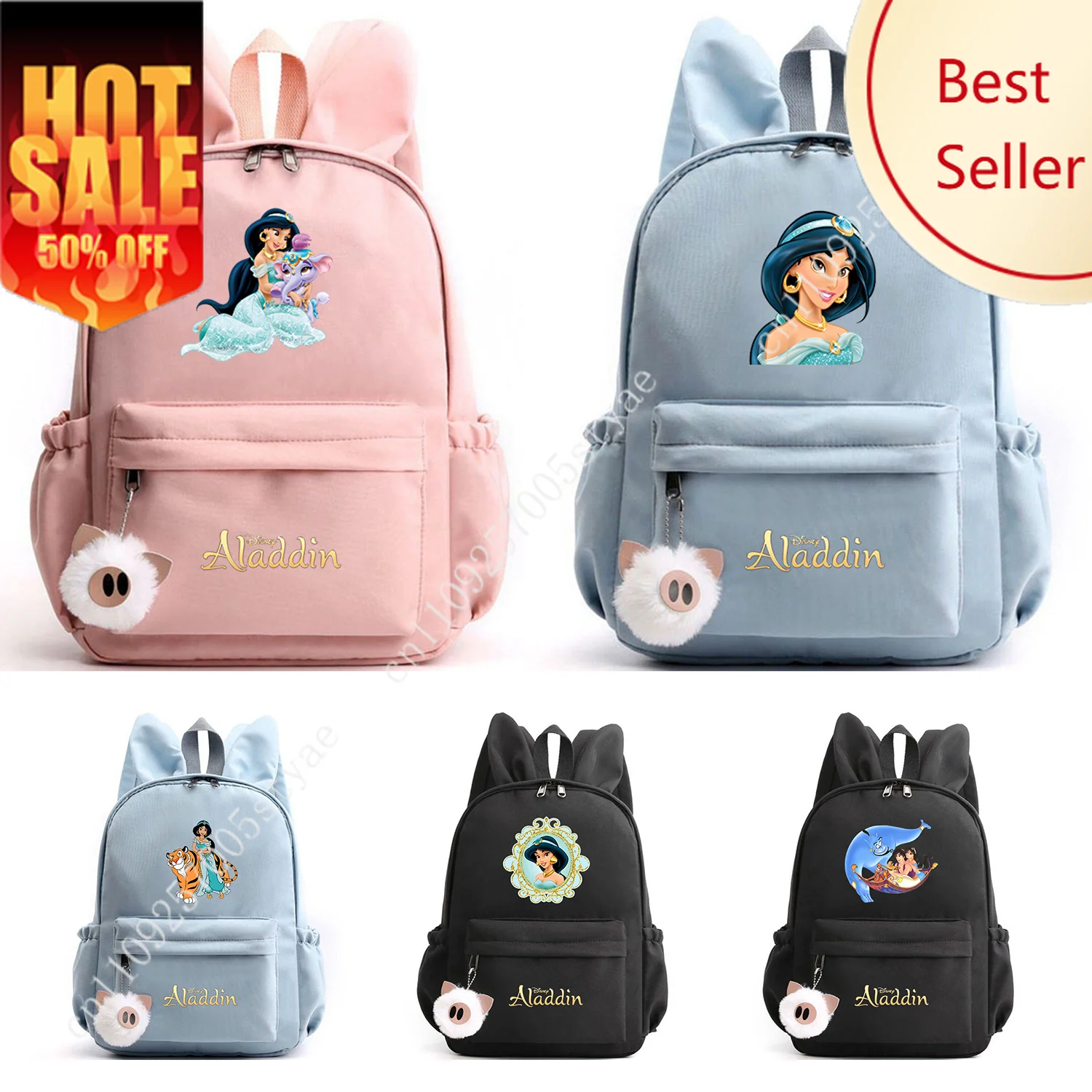 Mochila Aladdin Jasmine Princess para Mochila, Mochila escolar informal, mochilas de viaje con Orejas de conejo, Mochila