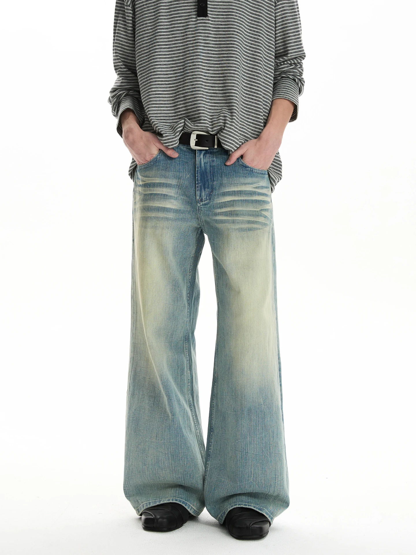 Jeans Americanos Retro Oalin em Azul Desbotado, Corte Reto, Calças Longas Casuais para Homens e Mulheres, Jeans de Algodão co...