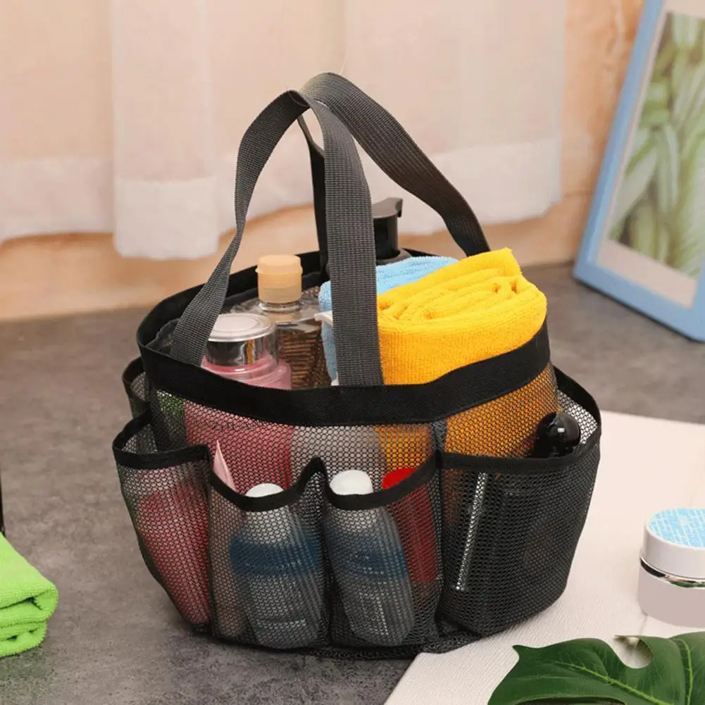 8 Pockets Portable Mesh Shower Caddy Quick Dry Shower Tote Hanging Bath Toiletry Organizer Bag Beach Bag Mesh Shower Handbag