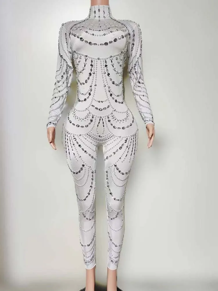 Wysokiej jakości zdobiony elastyczny biały kombinezon 2025 Nowa moda Odzież damska na zamówienie