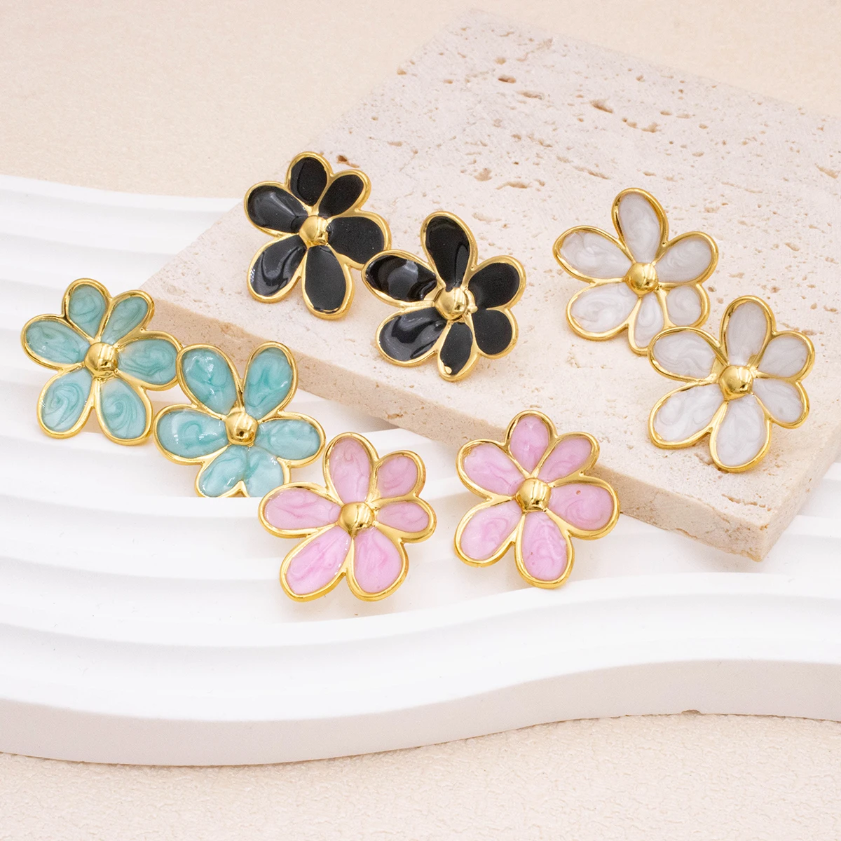 2 مجموعة صيف 025 أقراط بتلات من الفولاذ المقاوم للصدأ مجوهرات فاخرة خفيفة مضادة للحساسية للنساء، للاستخدام اليومي والحفلات #4