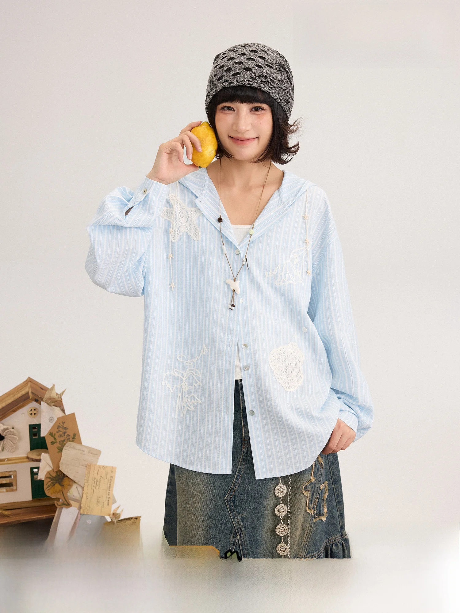 

Женская повседневная свободная дышащая рубашка с капюшоном и длинными рукавами, с узором Starfi, ручной работы, весенний сезон