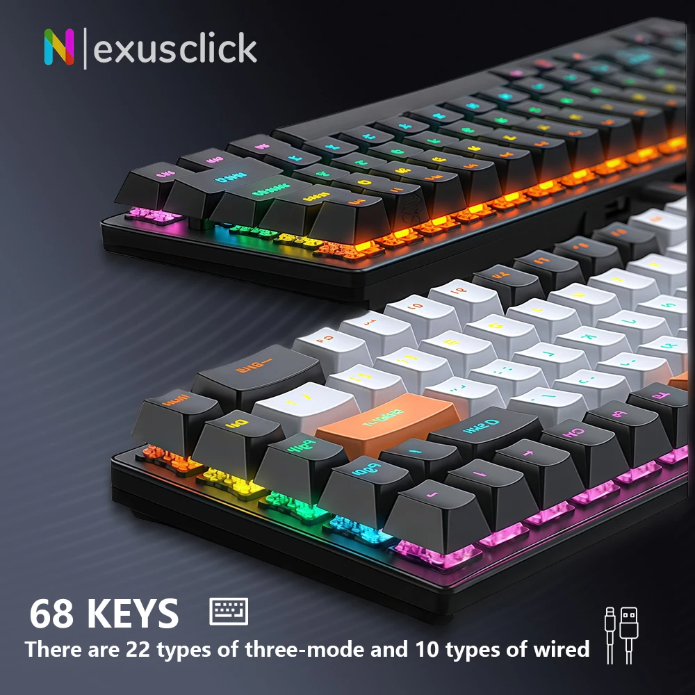 

68-клавишная мини-механическая клавиатура с RGB-подсветкой и возможностью горячей замены, полный опрокидывающийся клавиш, набор русских арабских макетов, 3 режима/проводная клавиатура