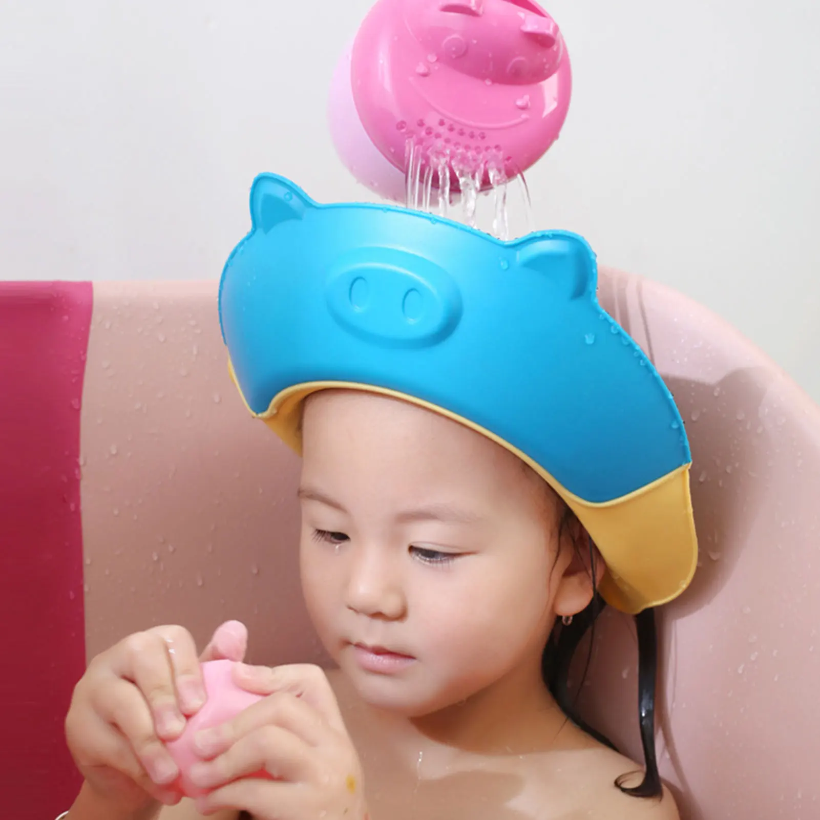 Topi mandi sampo bayi aman topi perlindungan untuk mandi yang dapat diatur topi untuk bayi baru lahir penutup rambut pelindung telinga