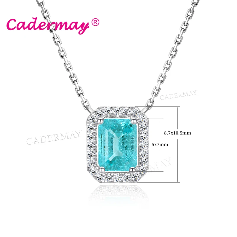 Moissanite 5x7mm Emerald Paraiba Color Lab Grown Yttrium Aluminum Garnet With Inclusions S925 Silver Necklace For Women Jewelry