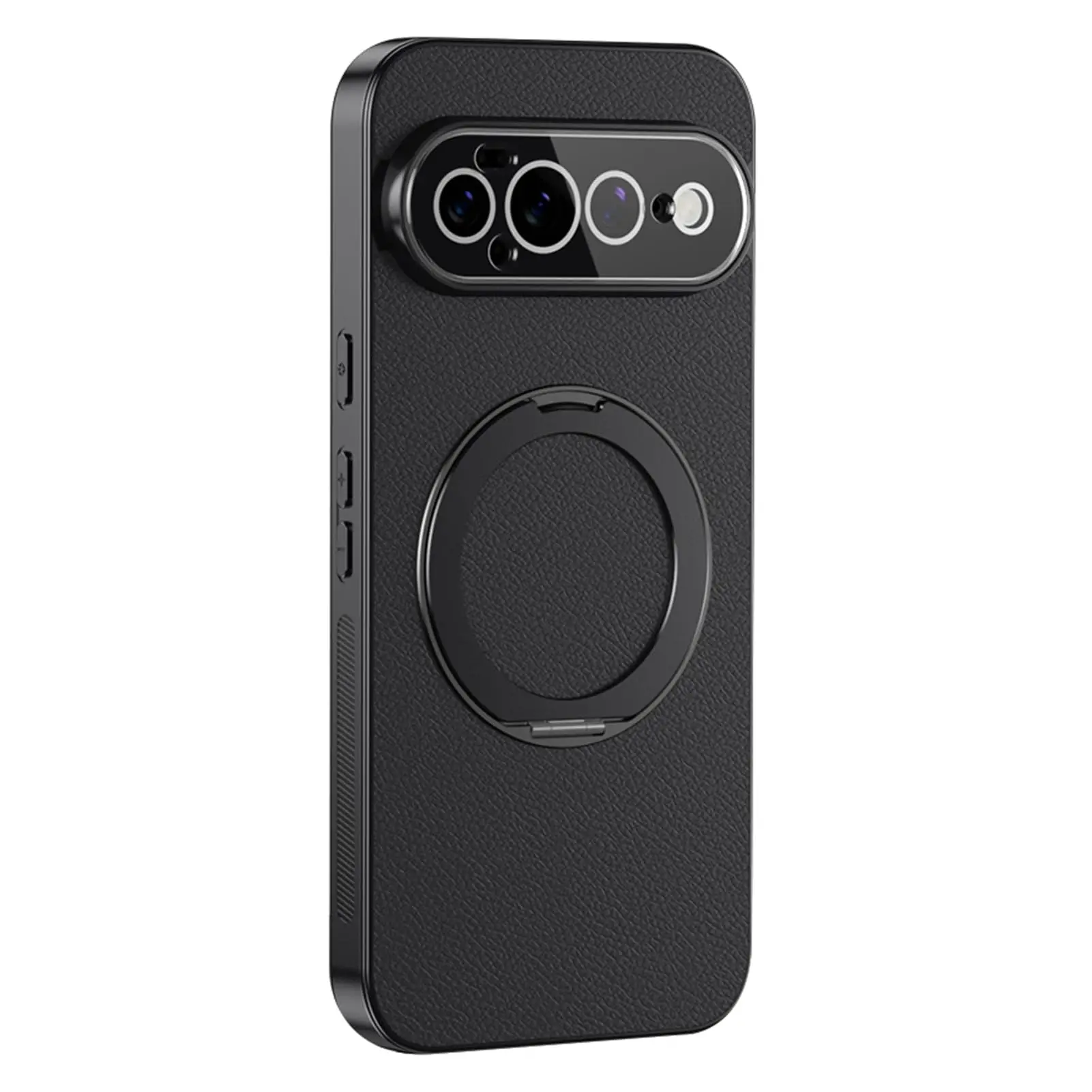 Litchi Texture Vegan Leather Magnetic Case for Google Pixel 11Pro XL/11 Pro/11 Adjustable Ring Full Lens Protection Shockproof