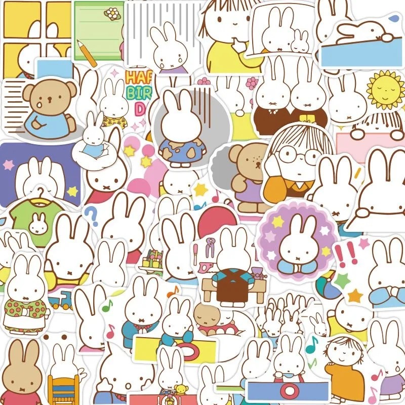 50PCS Miffy Cute Cartoon Graffiti Stickers for Mobile Phones Laptop Luggage Water Cup Decoration Kawaii Friends Gift Toys