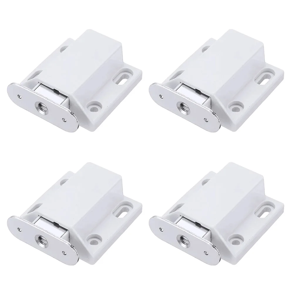 Magnetic Pressure Catches Push To Open White 4 Pcs Cupboard Cabinet Plastic Metal Screw Fixing Practical To Use