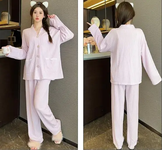 Korean Sexy Pijama Mujer Women\'s Pajamas Set Cotton Comfortable 3 Pieces Sleepwear Chest Pad Home Clothes Winter Pyjamas Femme