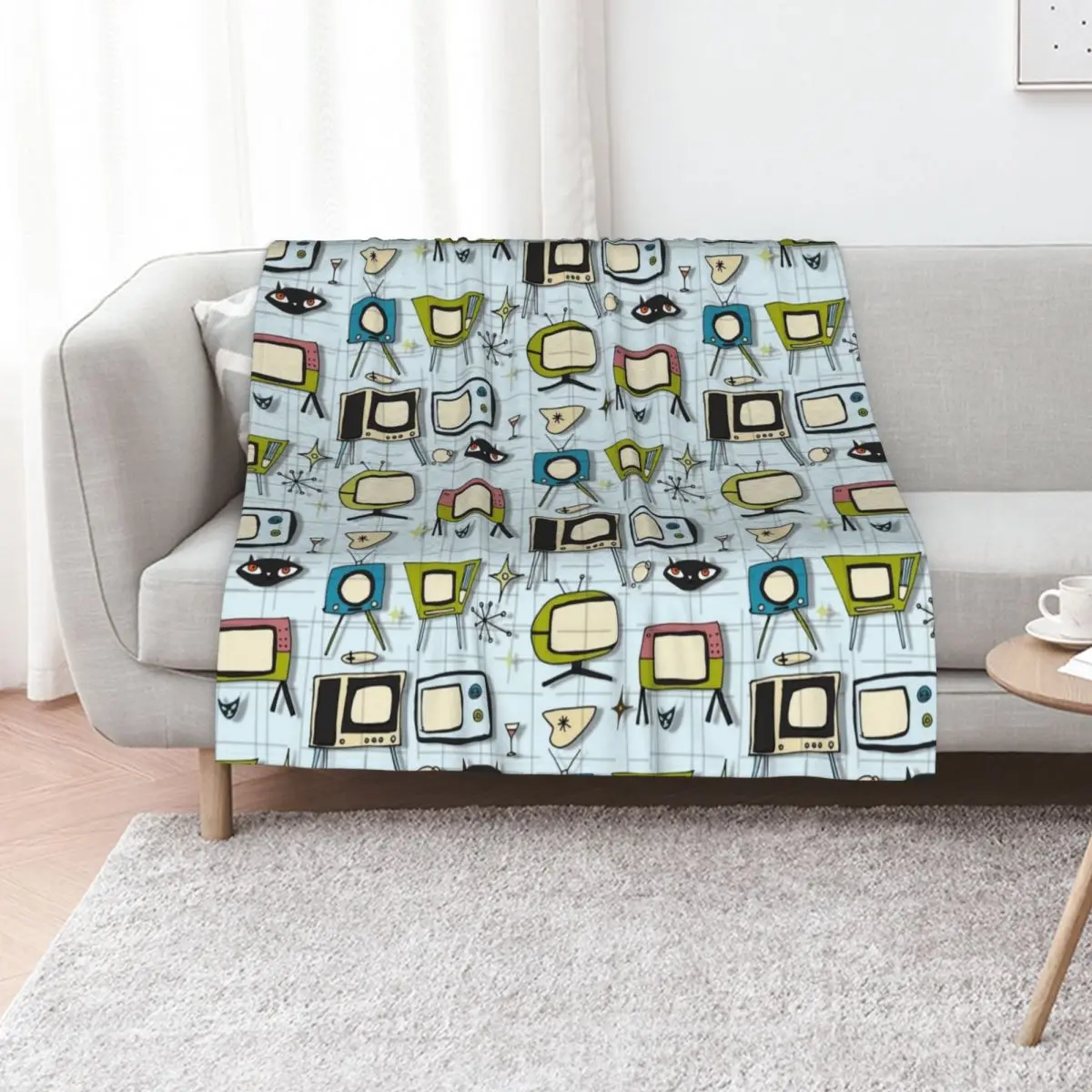 

Retro Tv Blue #midcentury Throw Blanket Giant Sofa Shaggy anime funny gift Blankets