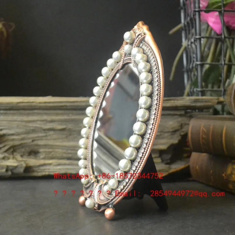 European Pearl Makeup Mirror Retro Home Decoration Dresser Small Mirror Creative Bathroom Mirror