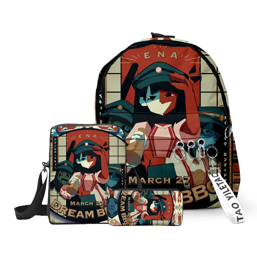 Hip Hop Muda ENA Dream BBQ Gambar 3D 3 Buah/Set Tas Travel Murid Anak-anak Gantungan Kunci Ransel Kecil Tas Bahu Kotak Pensil