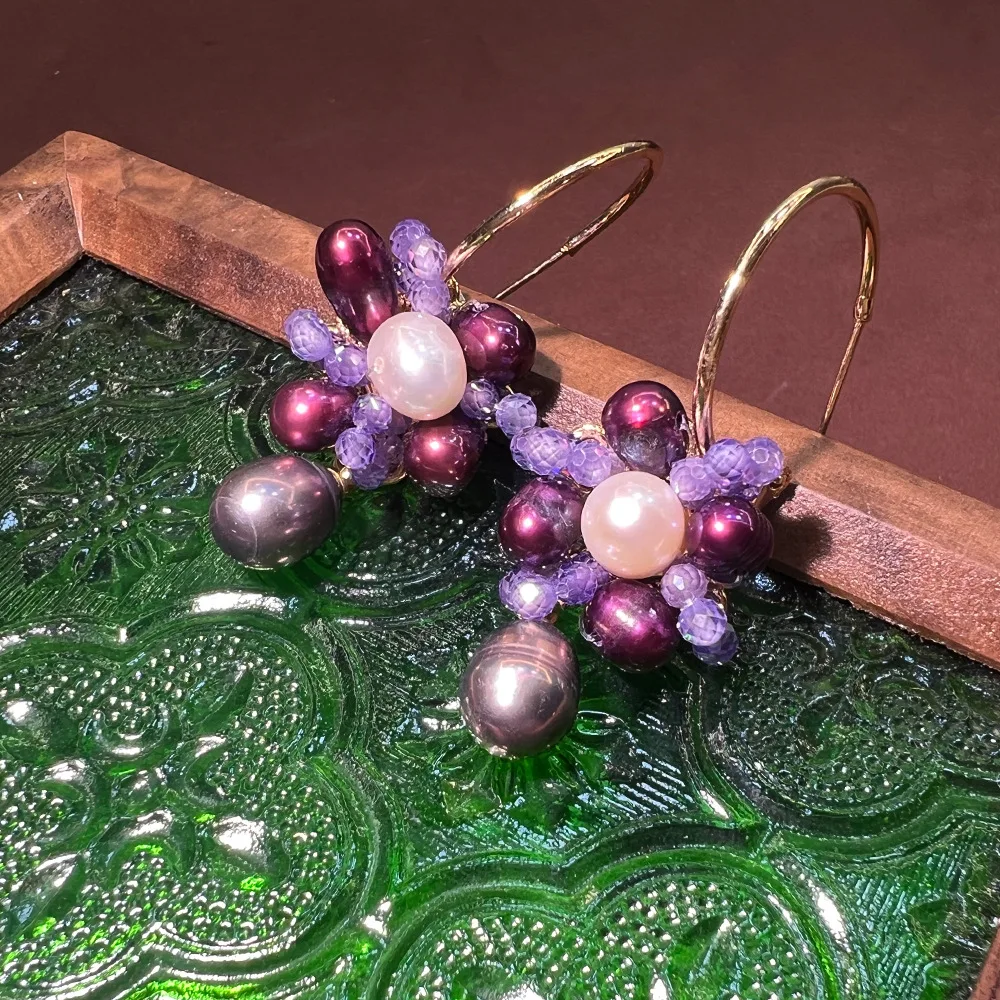 Original natural baroque enamel handmade earrings, exquisite light luxury high-end cross-border hot-selling pearl earrings