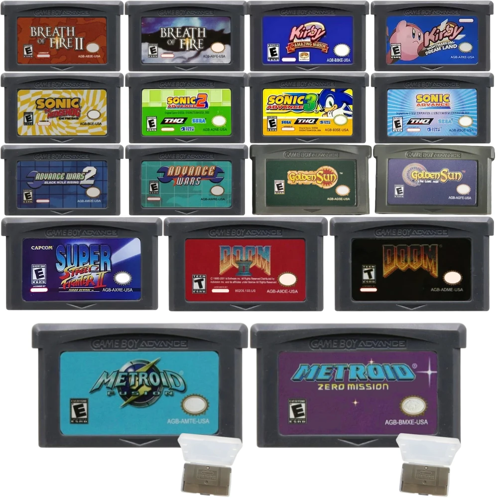 Classic GBA Game Cartridge Kirby Wars Golden Sun Street Fighter Doom Metroid for Advance GBA SP Retro Video Game Collection Gift