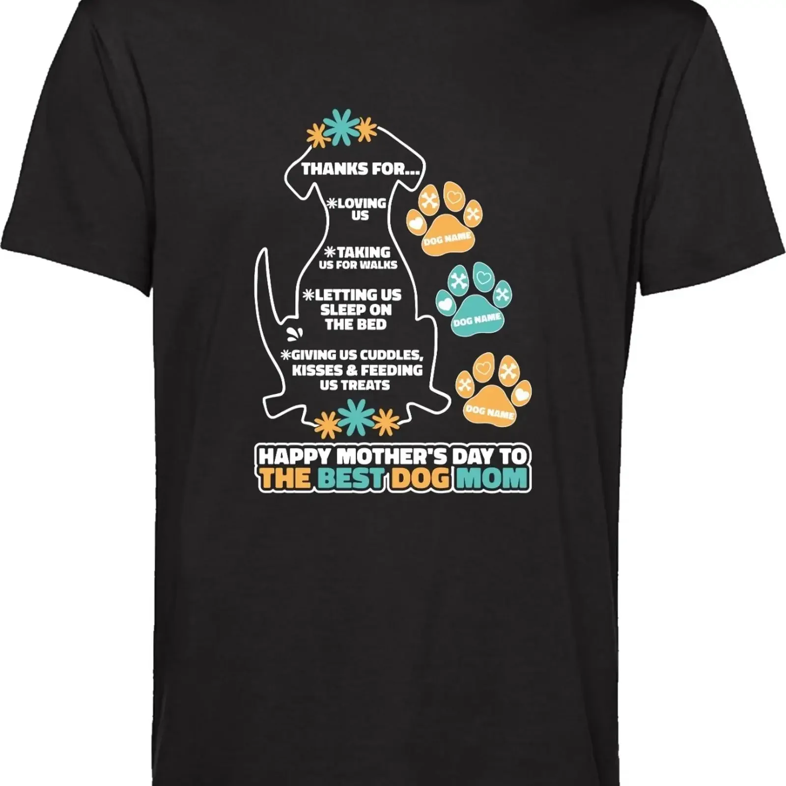Personalisiertes T Shirt Happy Mother's Day To The Best Dog Mama Your Dogs Namen Top vintage Washed Top For Everyday Wear
