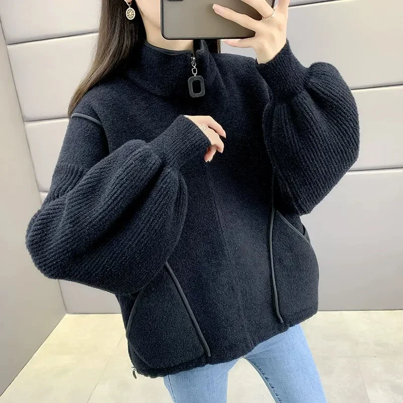 Nueva Chaqueta corta de lana Noble, prendas de vestir para mujer, cárdigan de lana de doble cara informal holgado y cálido para primavera Otoño e Invierno 2026