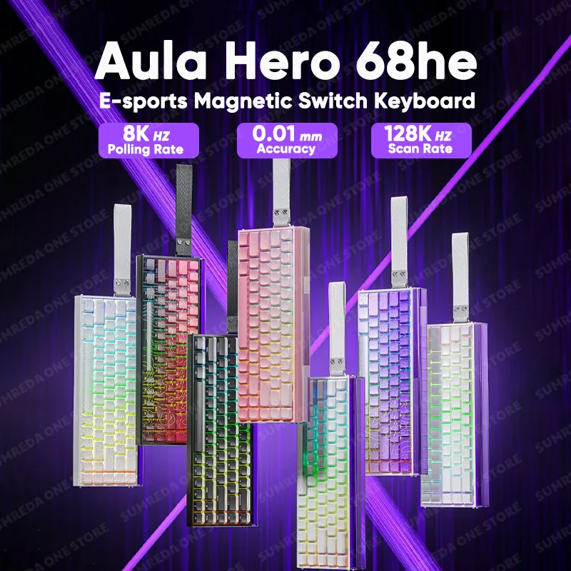 Aula Hero 68he Mini 60he Hero 84he Gaming Magnetic Mechanical Keyboard 0.01mm Rapid Trigger 8K RGB Hotswap Wired Gamer Keyboard