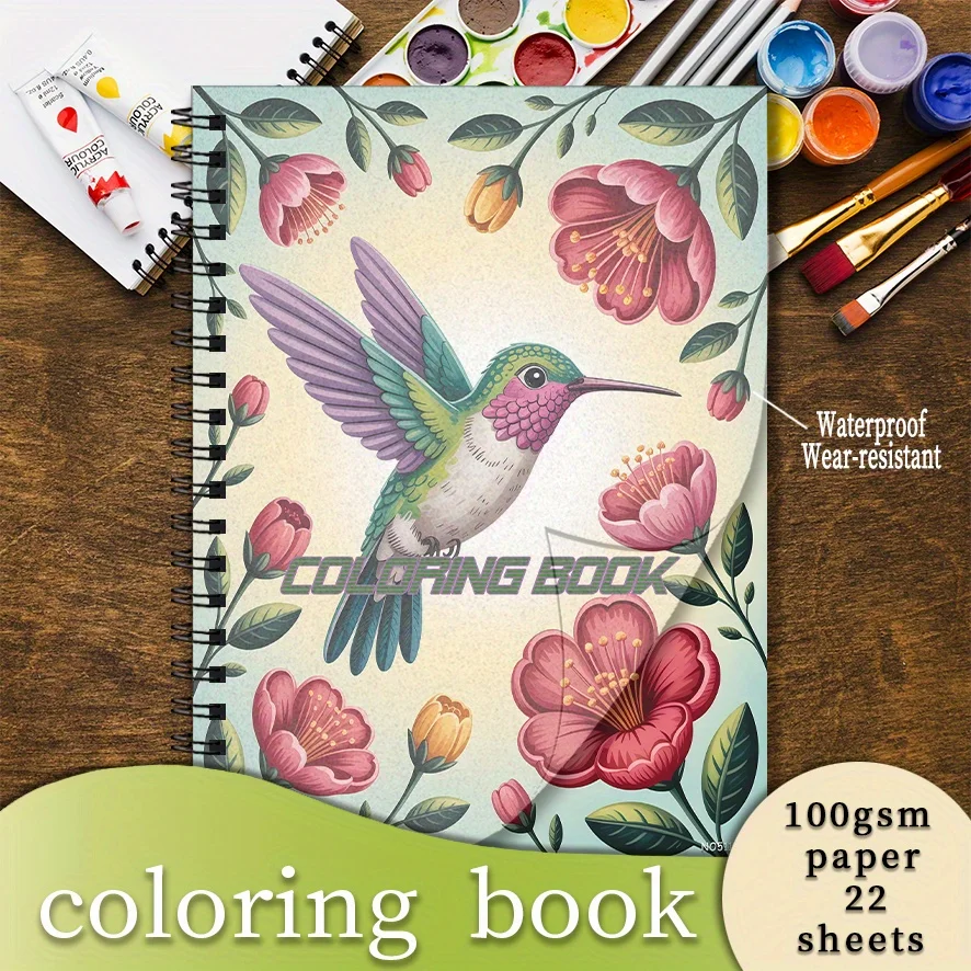 Floral Hummingbird Coloring Book - 8.3×11.2 Inches, 22 Pages. Perfect for Delicate Relaxation, Stress - Relieving
