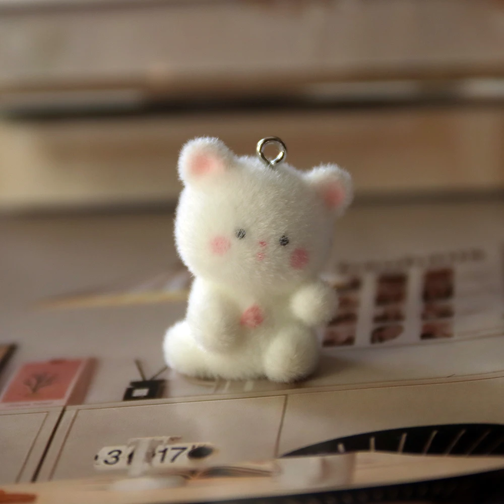 30Pcs 3D Flocking Cute Cat Charms Cartoon Animal Bear Resin Pendant  Earrings Keychains Accessories For DIY Crafts Jewelry Make