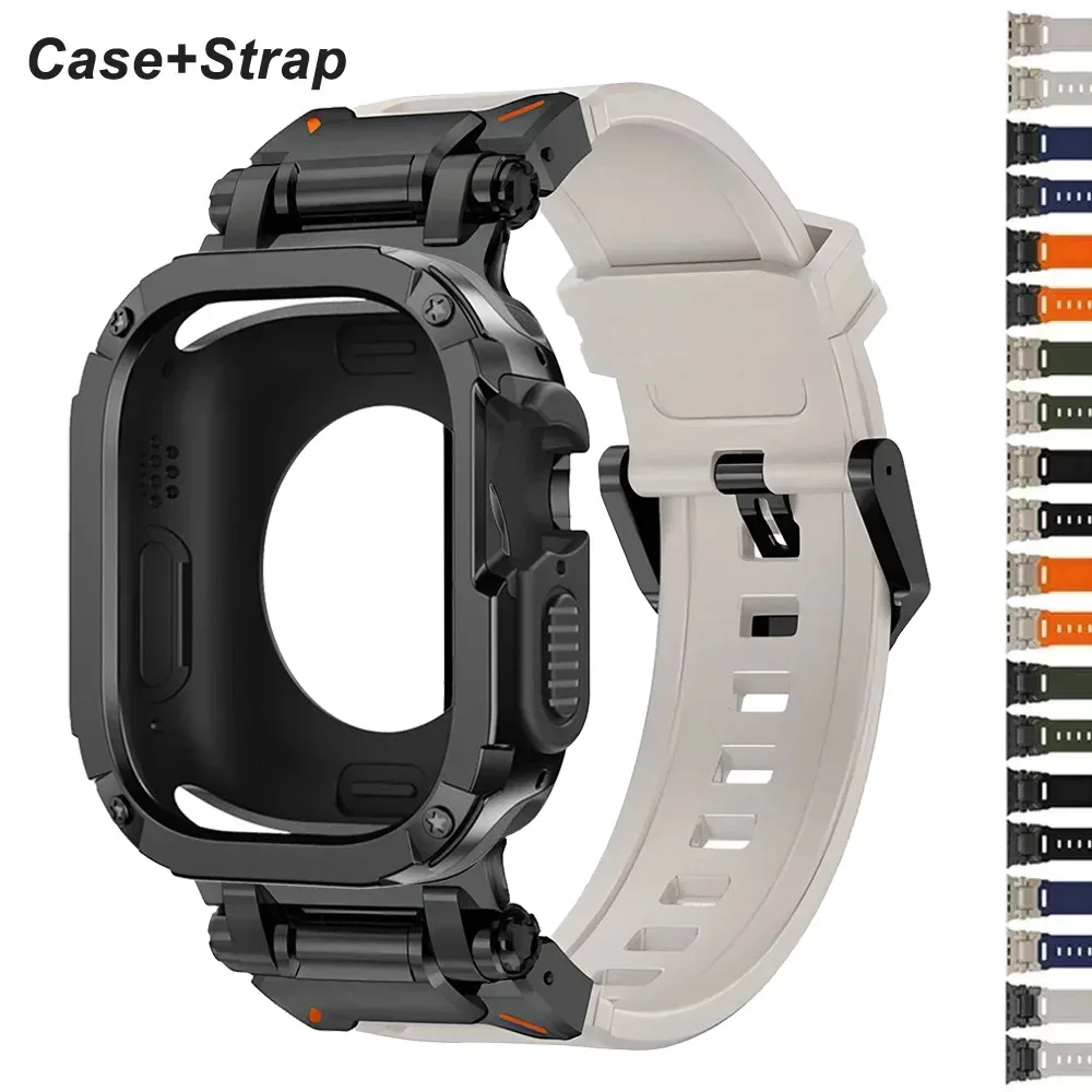 

Strap+Case for Apple Watch Band Ultra 3/2 49mm 44 45mm TPU Protector Cover Silicone Bracelet for IWatch Series 11 10 9 8 7 6 5 4