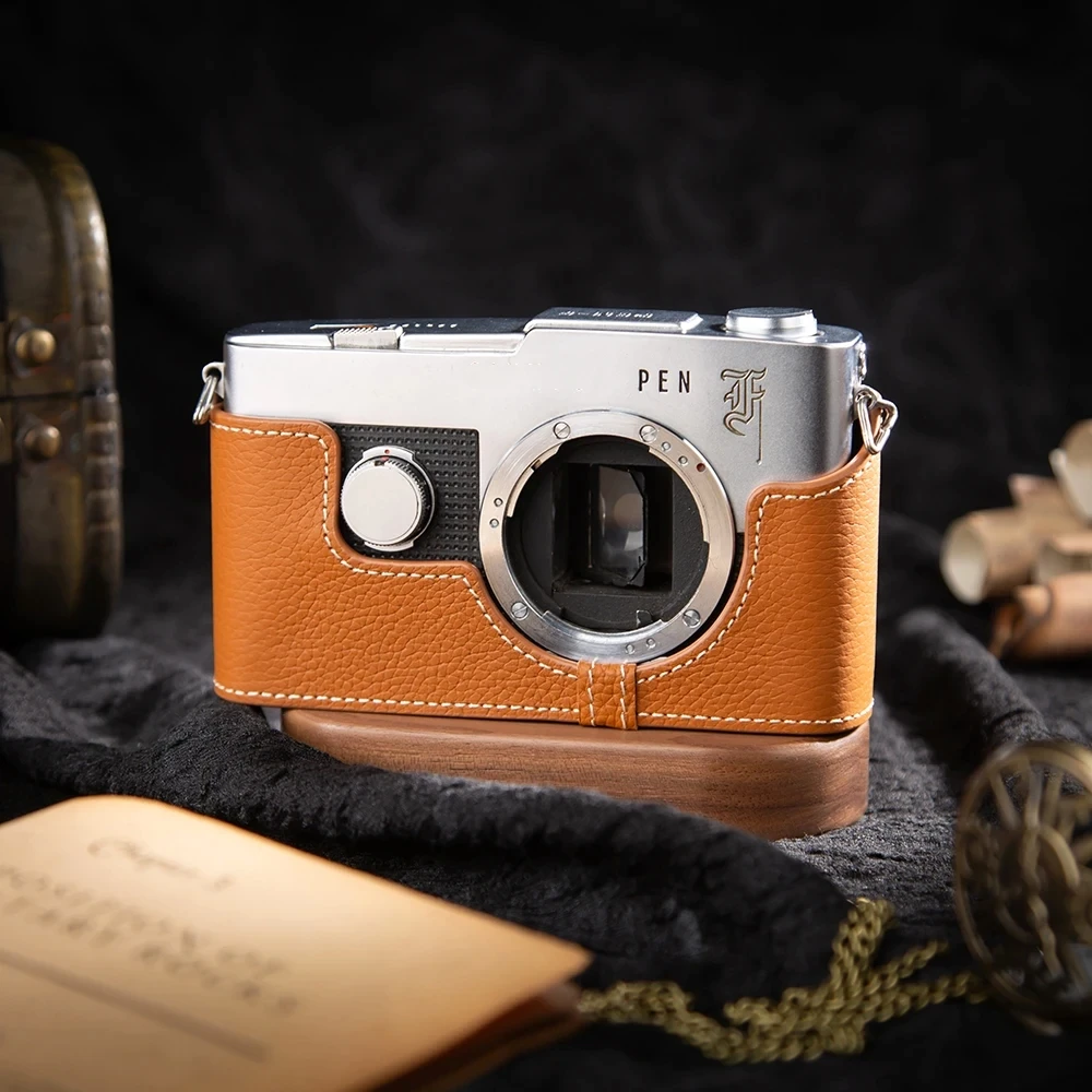 

Leather Camera Bag Handmade Genuine Real Leather Camera Half Case Bag Cover For OLYMPUS PEN-F Case Photography Accessories