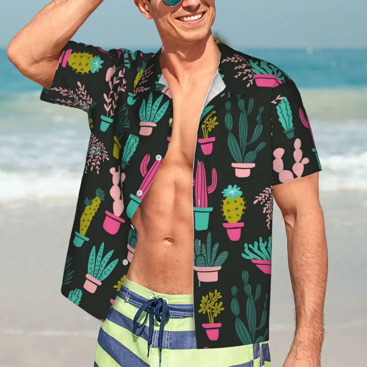 

Funny Cactus Hawaii Shirt Men Beach Cacti Plants Print Casual Shirts Short Sleeves Fashion Custom DIY Trendy Oversize Blouses
