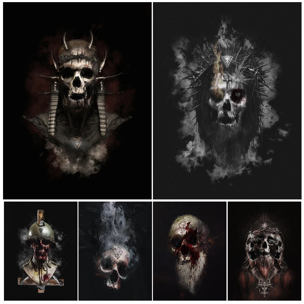 

Creepy Skull Portrait Abstract Wall Art Canvas Painting Pagan Dark Wicca Horror Gothic Art Poster Print Home Decoration Unframed