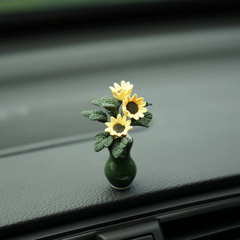 Picture 6: Sunflower Mini Car Decor Ceramic Vase Premium Dashboard Ornament Handmade Clay Art