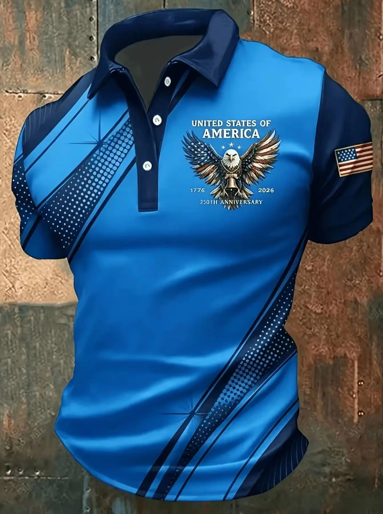 Hot Selling Top 3D Leaf & Boat Print Polo Shirt, Flag Pattern Loose Short Sleeve Top Men Summer Street Wear Outdoor Activities
