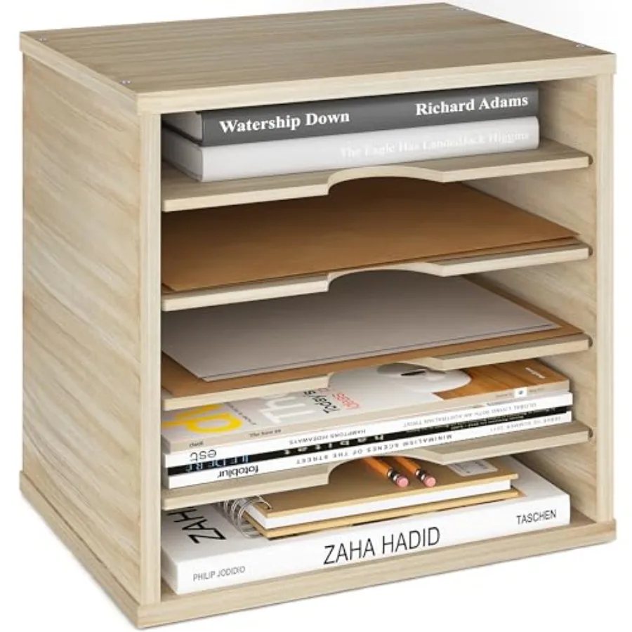 

Деревянный органайзер для файлов и бумаг, 5-уровневый, с регулируемыми полками, для офисного стола, 13 5/8" x 9 1/4" x 12 дюймов