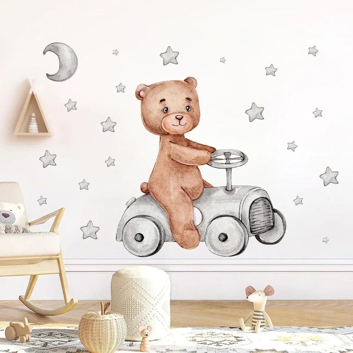 1Pc Star Bear Drive Wall Stickers Kids Room Home Decoration for Bedroom Wall Decals Children's Room Decor for House Living Room