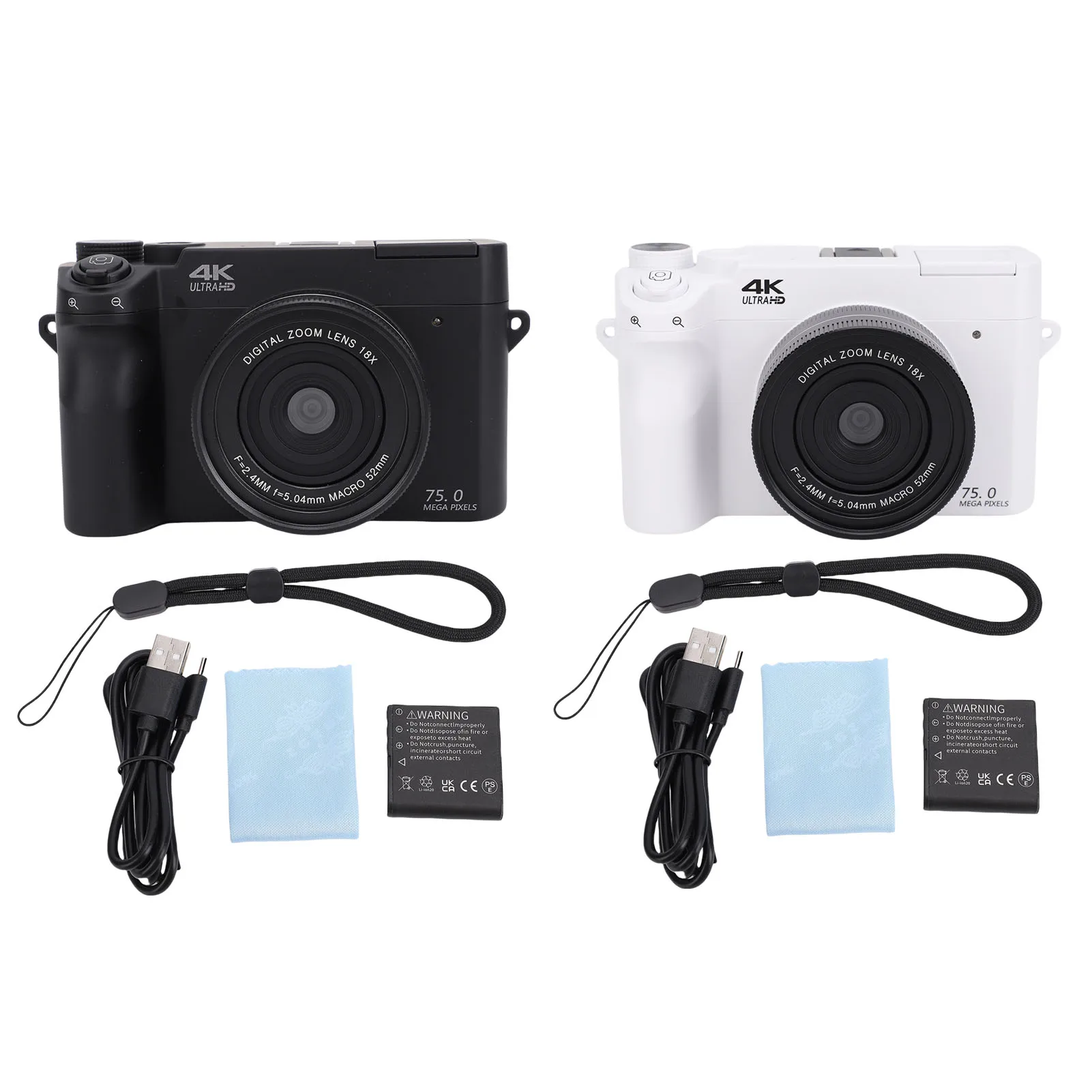 Mirrorless Camera Autofocus 18x Digital Zoom WiFi Dual Lens Digital Camera Hot Shoe 4K 75MP HD with Flashlight for Photography