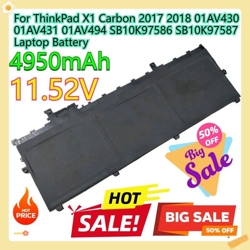 

For ThinkPad X1 Carbon 2017 2018 01AV430 01AV431 01AV494 SB10K97586 SB10K97587 Laptop Battery