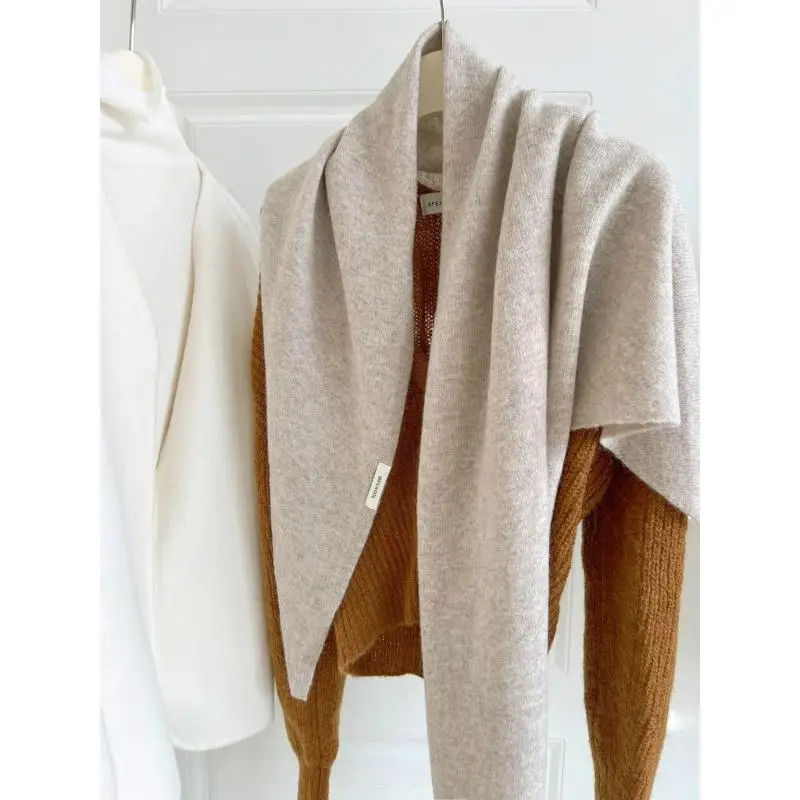 

652F мягкая зимняя шаль для женщин, теплый шерстяной треугольный шарф, большая накидка, защита шеи, аксессуар для холодной