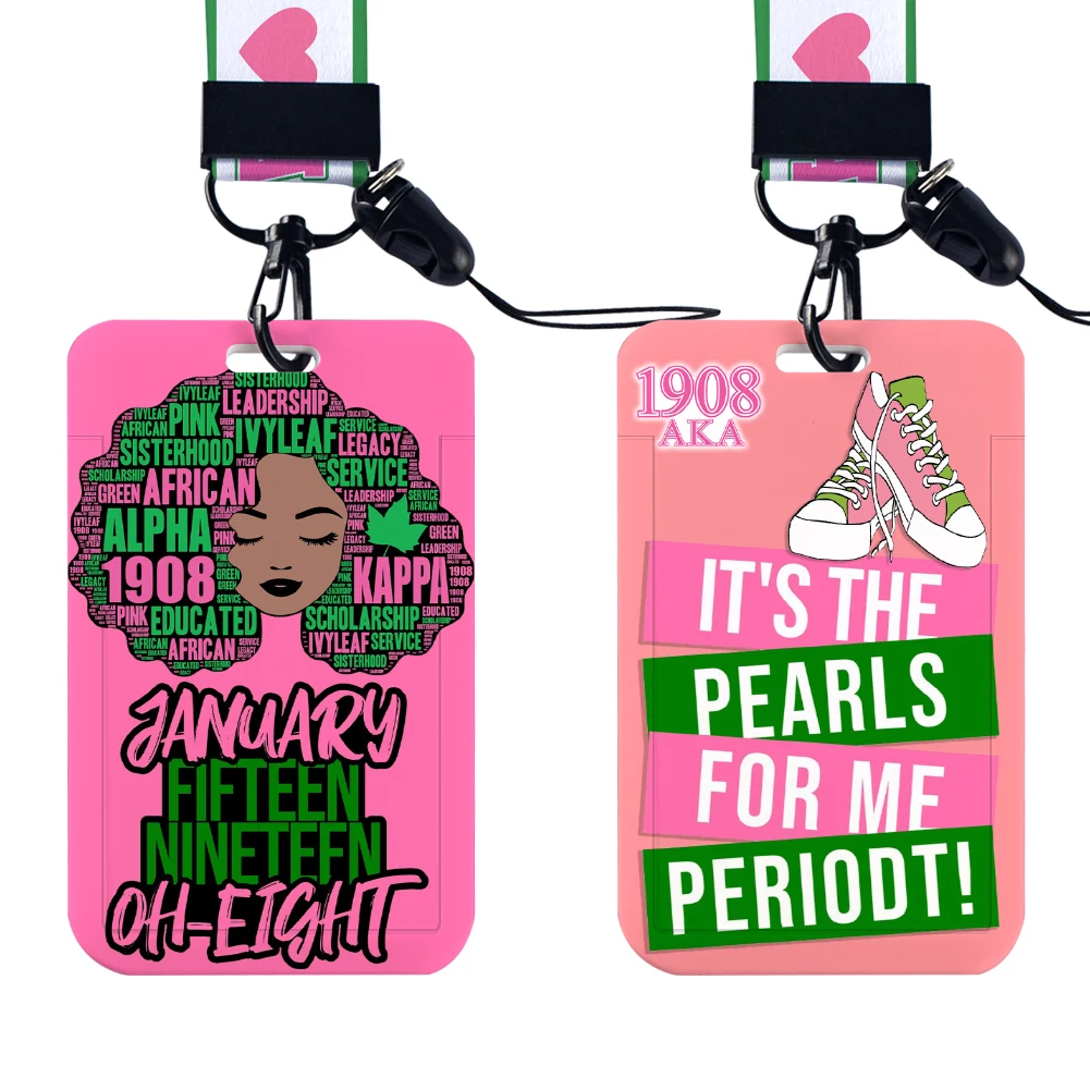 Alpha kappa alpha AKA  sodality ID Card Holders Lanyard  Credit Card Badge Holder Girl Retractable Clip Business Cardholder Key