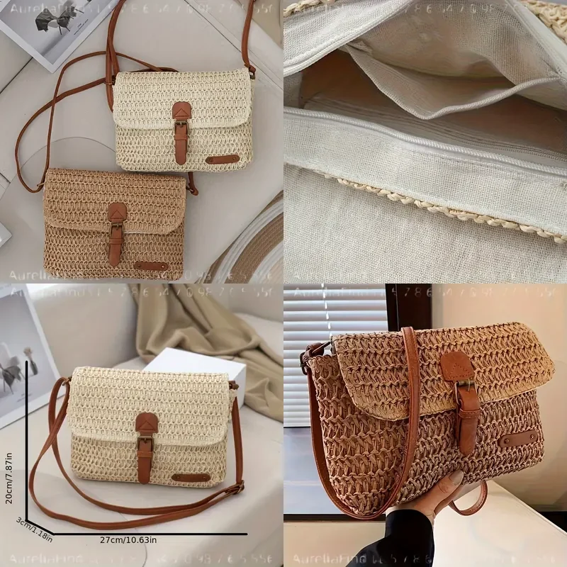 2024 New Vintage Small Messenger Bag Travel Crossbody Woven Straw Bag Women Summer Beach Handbag
