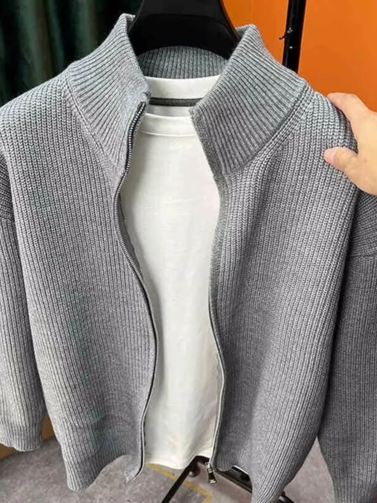 

Zippered Color Slim Fit Men's Knitwear Cardigan Autumn Winter Fashion Stand Collar Half High Outerwear Versatile Sweater