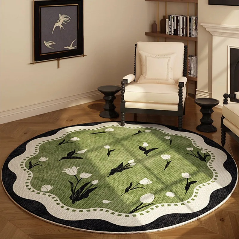 Living Room Carpet Comfortable Loop Pile Floor Mat Green Bedroom Carpets High-end Vintage-style Round Rug Home Decoration Rugs