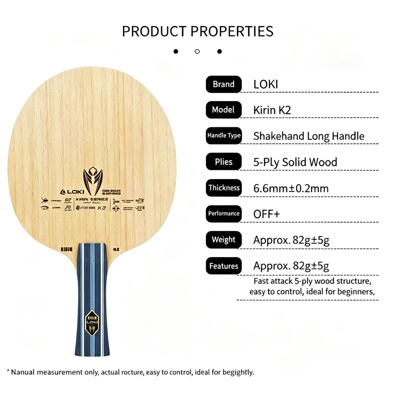 LOKI Kirin K2 5Ply All Wood Table Tennis Blade Offensive+ Pure Ayous Wood Ping Pong Racket Base Plate for Beginner Training