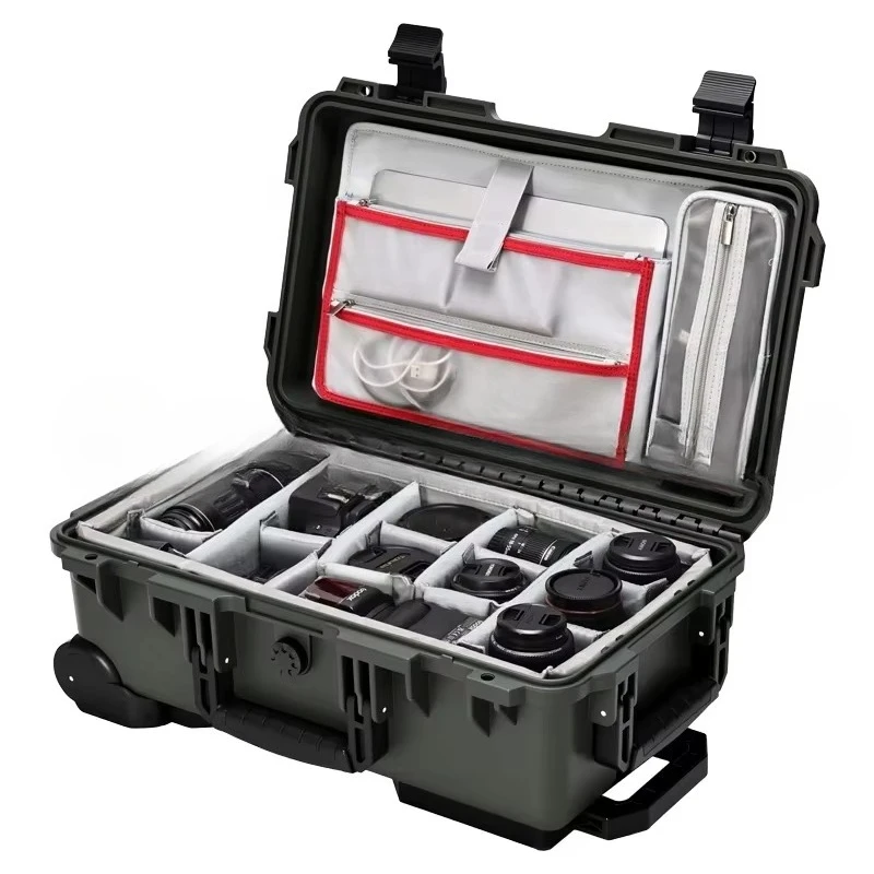 Custom Plastic Flight Case 212X Shockproof  Waterproof Hard Shell Camera Lens Protector Case With Padded Dividers