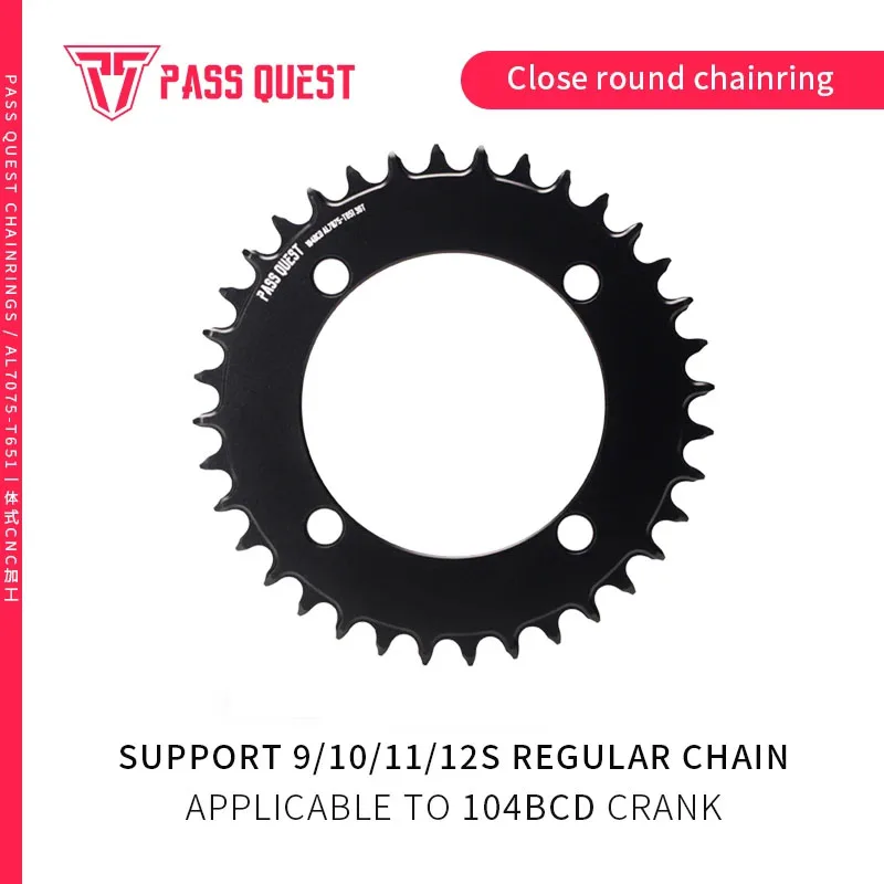 

PASS QUEST 104BCD 32-48T Chainwheel Round Aero Colorful Mountain Bike, Road Bike, Narrow Wide Chainring Silver and Black