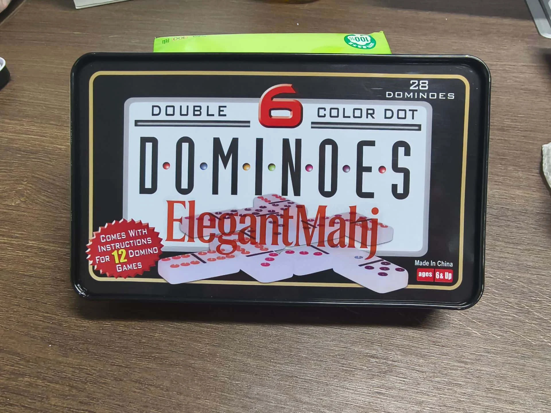 Conjunto de Dominó Elegante Mahj Double Six para Adultos com Caixa de Armazenamento - Jogo de Dominó Colorido de 28 Peças para Família e Festas