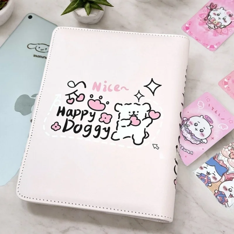 キュートなラインデザインの子犬型PUレザー製ルーズリーフフォトカードホルダーオーガナイザーバインダー、フォトカード、日記、ジャーナルアクセサリー（学生向け）