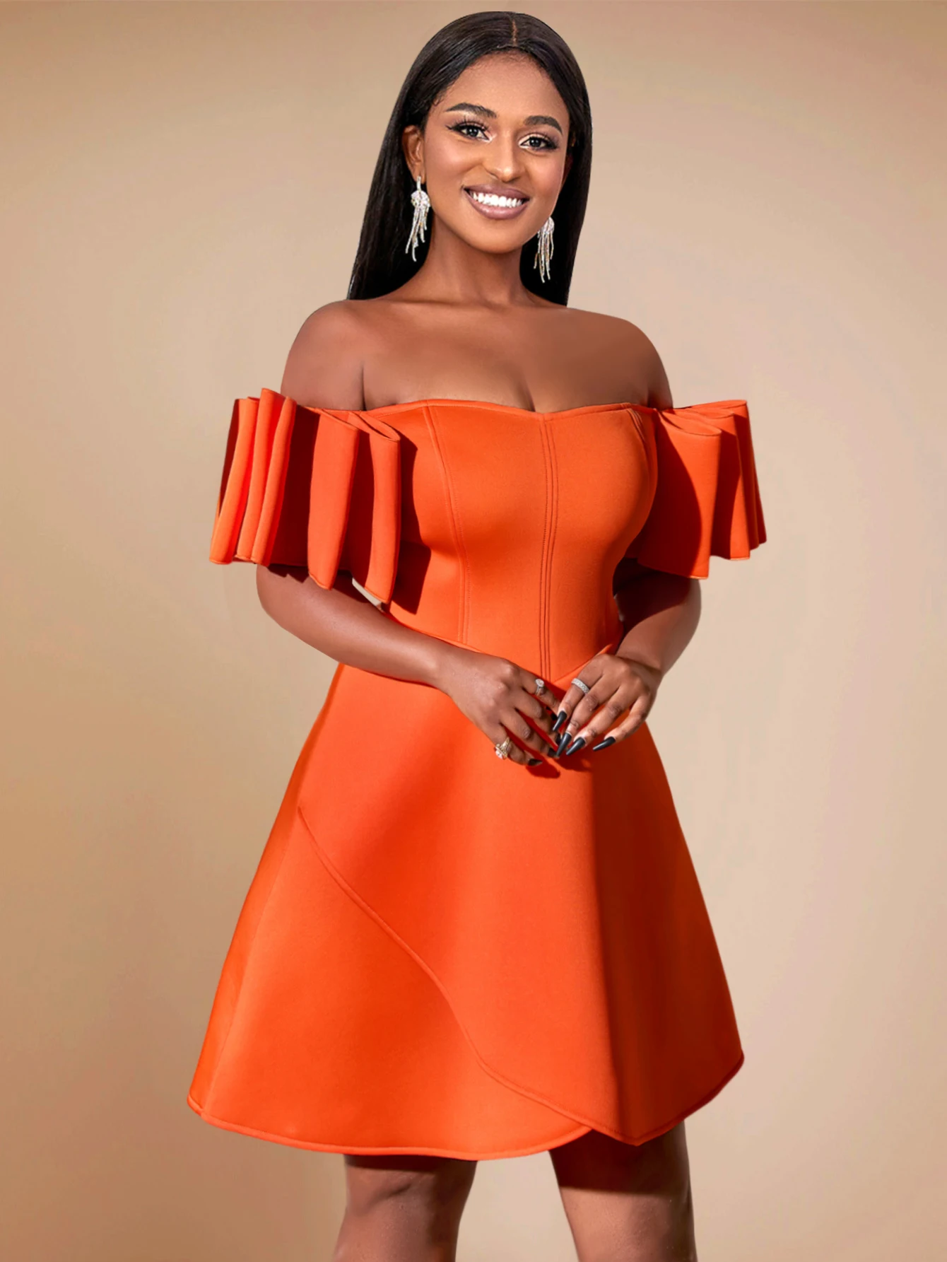 Orange Sexy Party Dresses for Women Off Shoulder Short Sleeve Backless High Waist A Line Birthday Wedding Guest Event Gowns 3XL