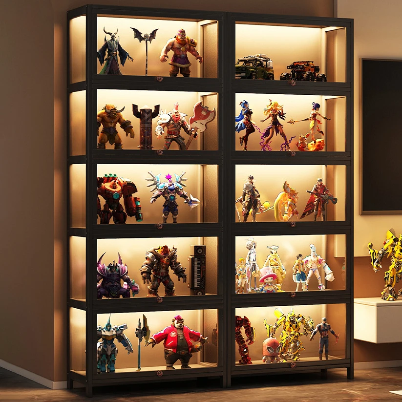 Vitrina Gabinete de curiosidades acrílico con cerradura Vitrina de vidrio Gabinete de vidrio de bambú natural Fácil de instalar, con luces