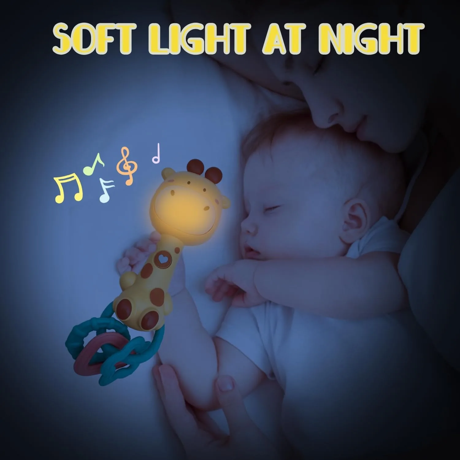 Simpatico giocattolo con sonaglio musicale per bambini: massaggiagengive illuminato e masticazione sensoriale, gomma morbida senza BPA, baby shower e regalo per il primo compleanno