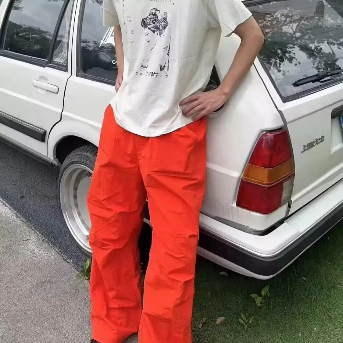 

Американские красные рабочие брюки для женщин: свободные, широкие, прямого кроя, спортивные, с высокой талией, для весны, осени и лета, повседневные