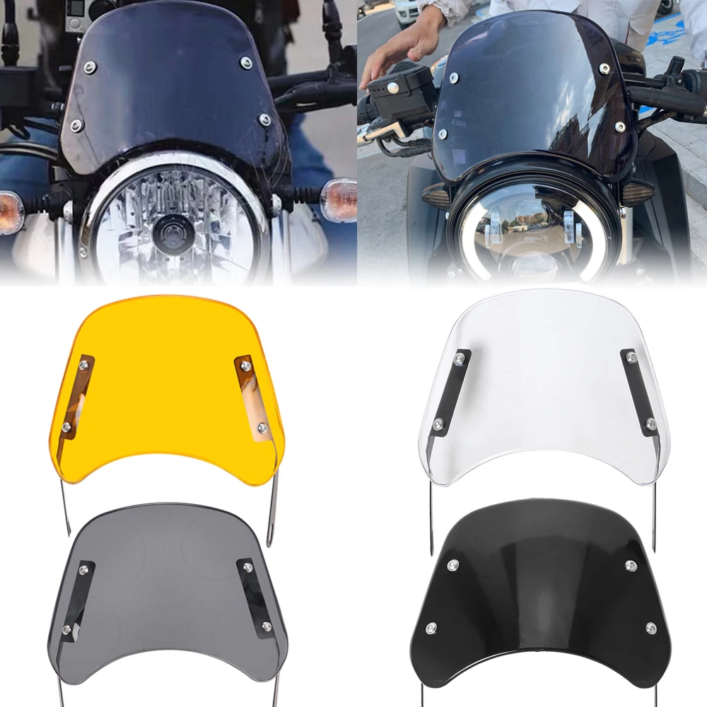 For Yamaha Kawasaki Suzuki Cafe Racer For Harley Honda Motorcycle Universal Black Windshield Wind Deflector Windscreen Fairing image 5